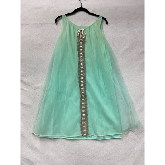 Vintage 80s Sheer Aqua Nightgown & Robe Set #6169 - Picture 4 of 8